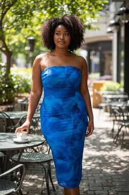 SHEIN Blue Floral Mesh Strapless Maxi Dress Size Small